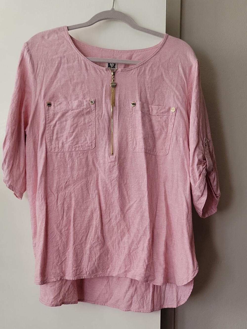 Anne Klein Light Pink Zip-Front Tunic